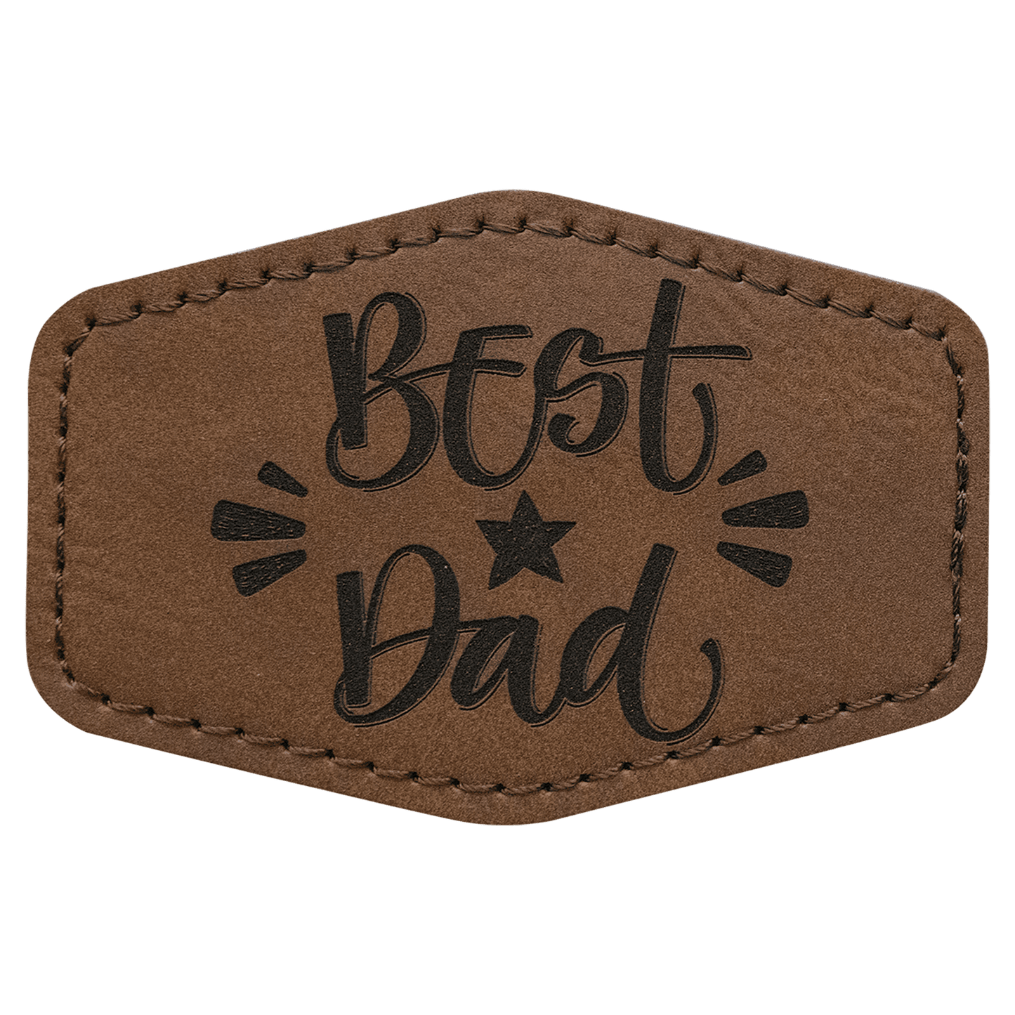 3" x 2" Hex Dark Brown Laserable Leatherette Patch with Adhesive (Sold by Case of 25)