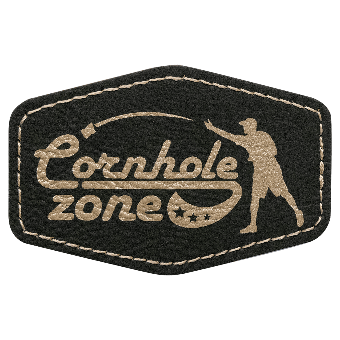3" x 2" Hex Black/Gold Laserable Leatherette Patch with Adhesive (Sold by Case of 25)