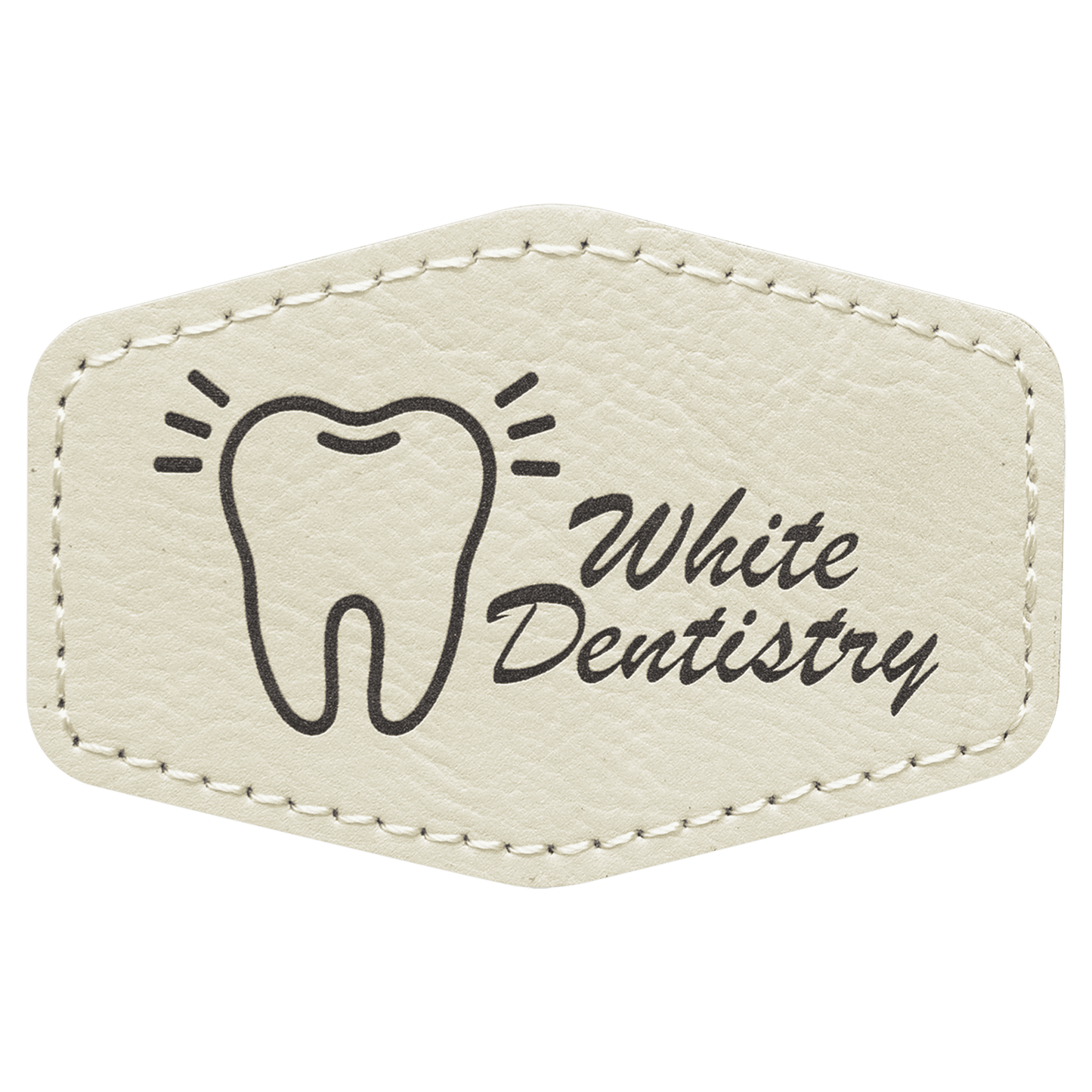 3" x 2" Hex White Laserable Leatherette Patch with Adhesive (Sold by Case of 25)