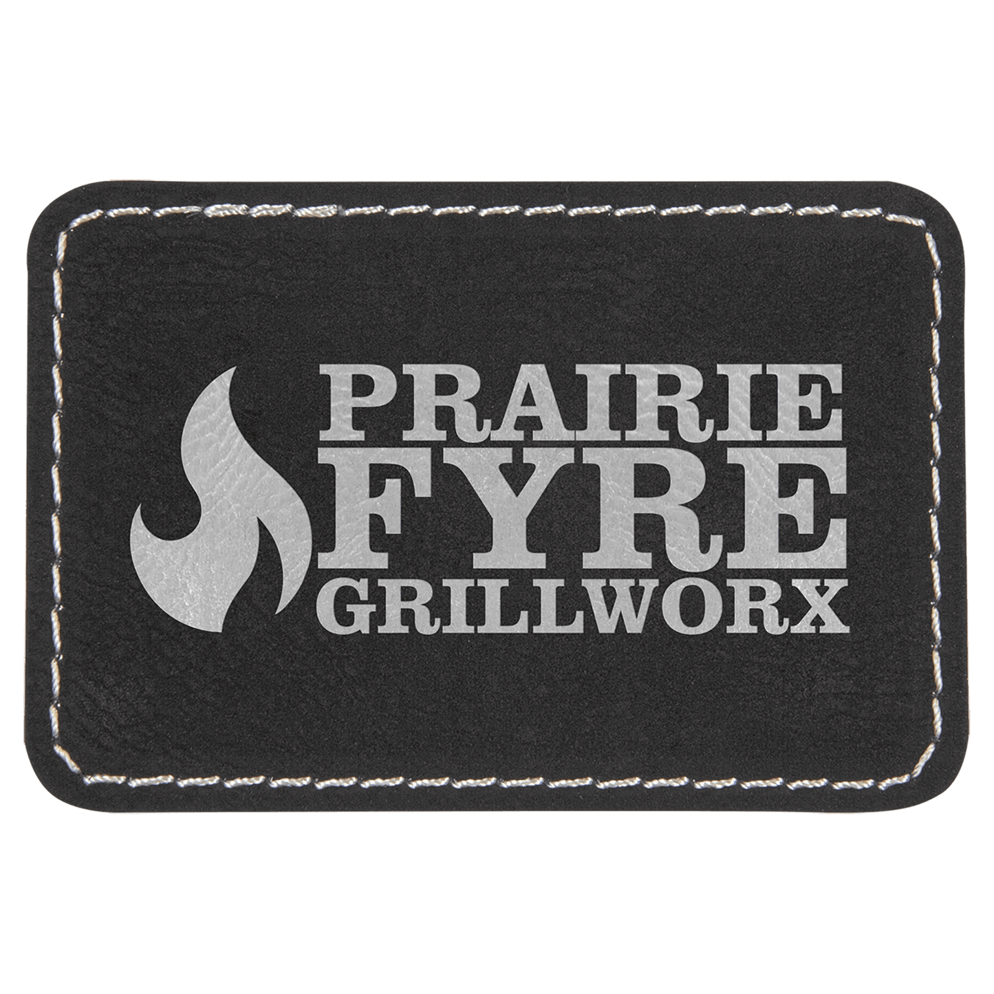 3" x 2" Rectangle Black/Silver Laserable Leatherette Patch with Kota Pro Adhesive (Sold by Case of 25)