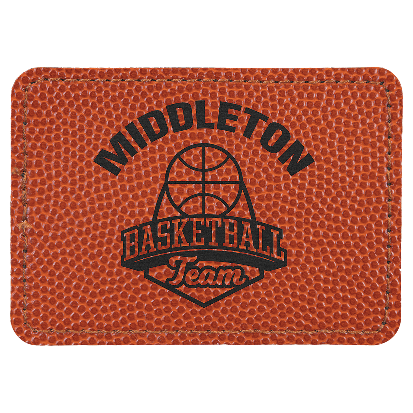 3 1/2" x 2 1/2" Rectangle Basketball Laserable Leatherette Patch with Adhesive (Sold by Case of 25)