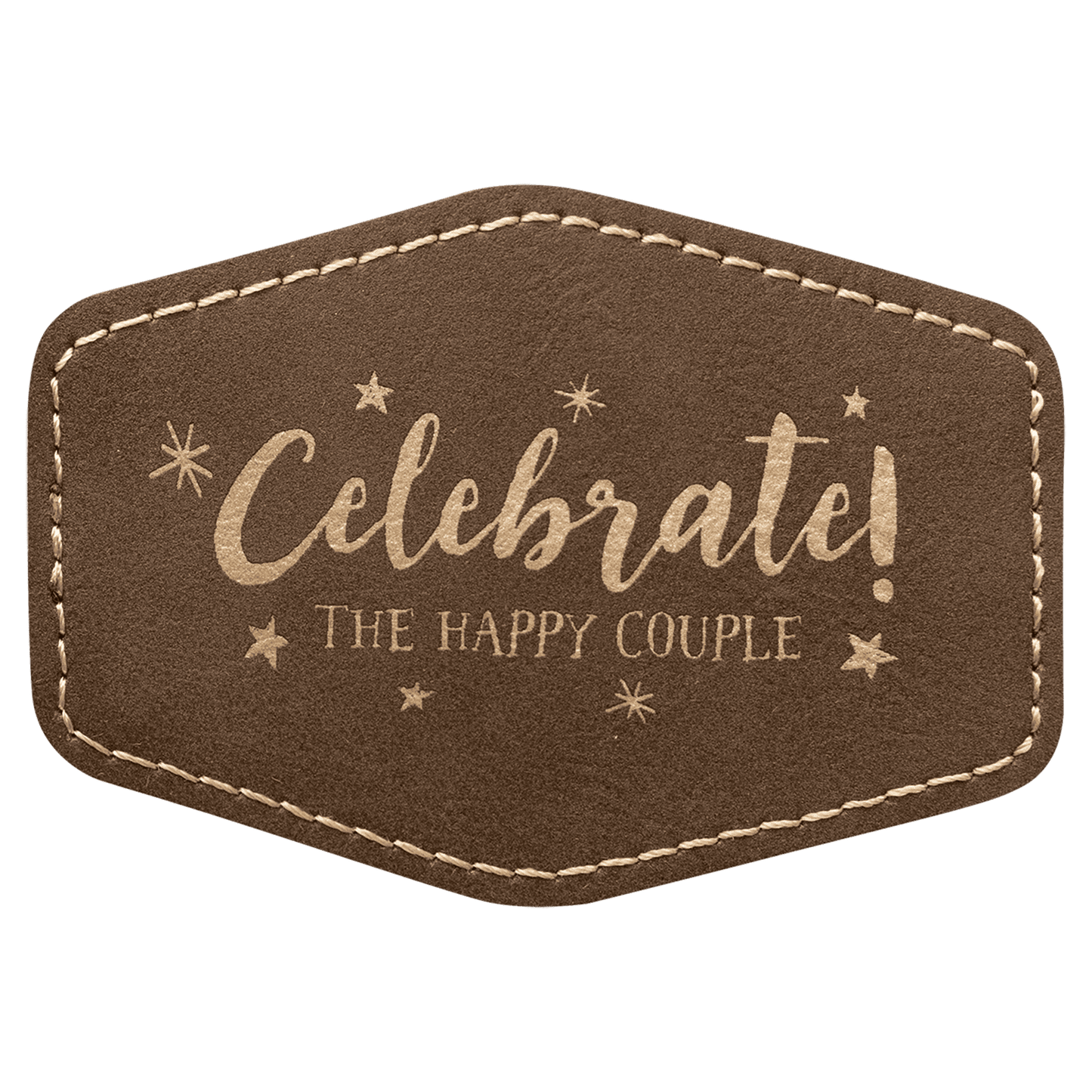 3 1/2" x 2 1/2" Hex Rustic/Gold Laserable Leatherette Patch with Adhesive (Sold by Case of 25)