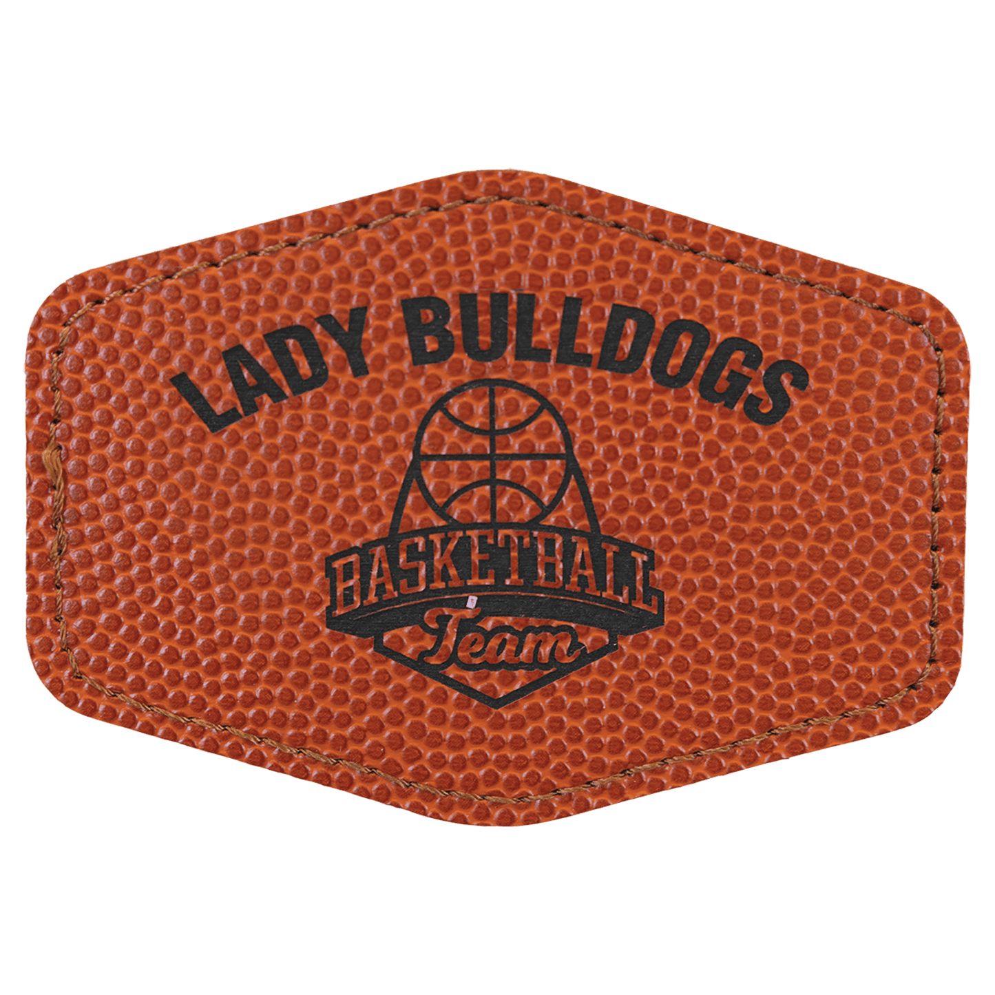 3 1/2" x 2 1/2" Hex Basketball Laserable Leatherette Patch with Adhesive (Sold by Case of 25)