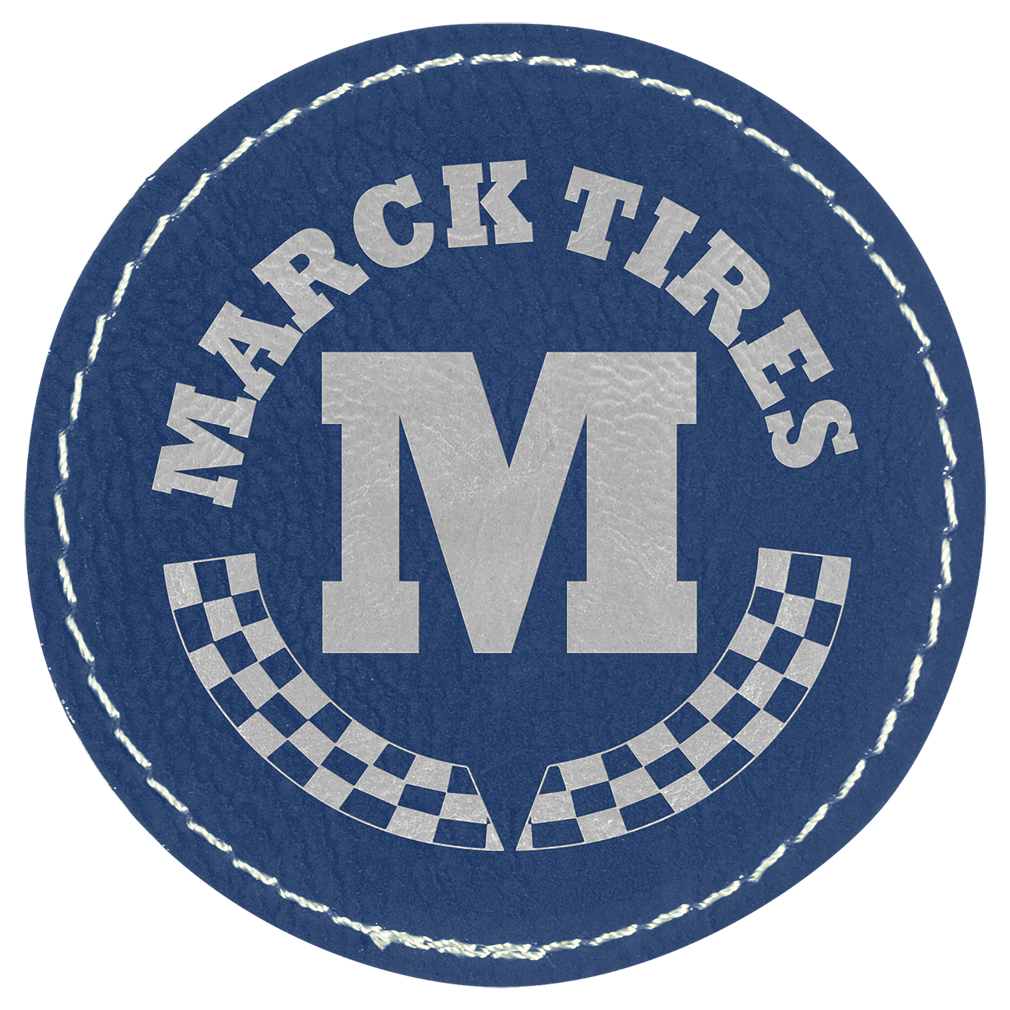 2 1/2" Round Blue/Silver Laserable Leatherette Patch with Adhesive (Sold by Case of 25)