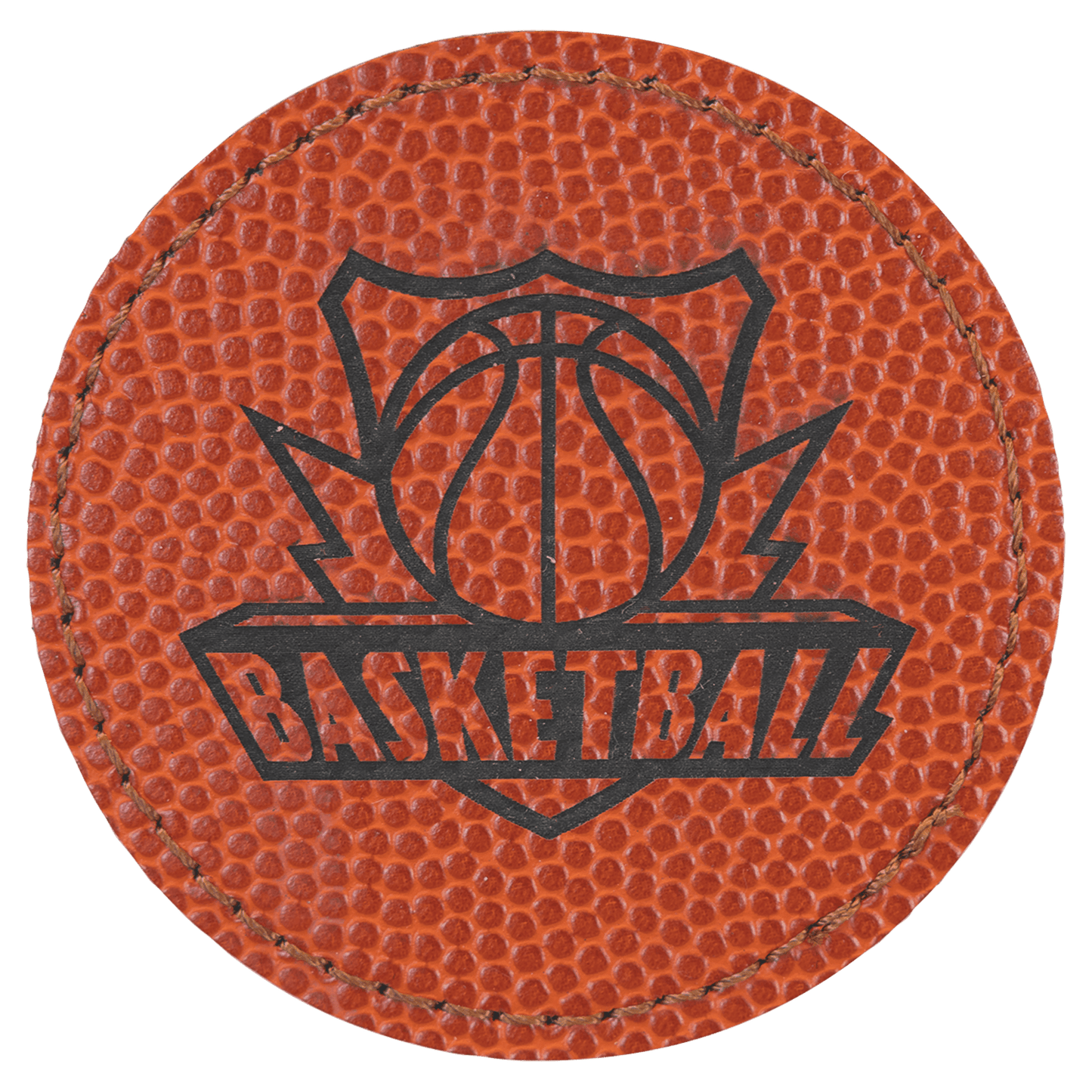 2 1/2" Round Basketball Laserable Leatherette Patch with Kota Pro Adhesive (Sold by Case of 25)