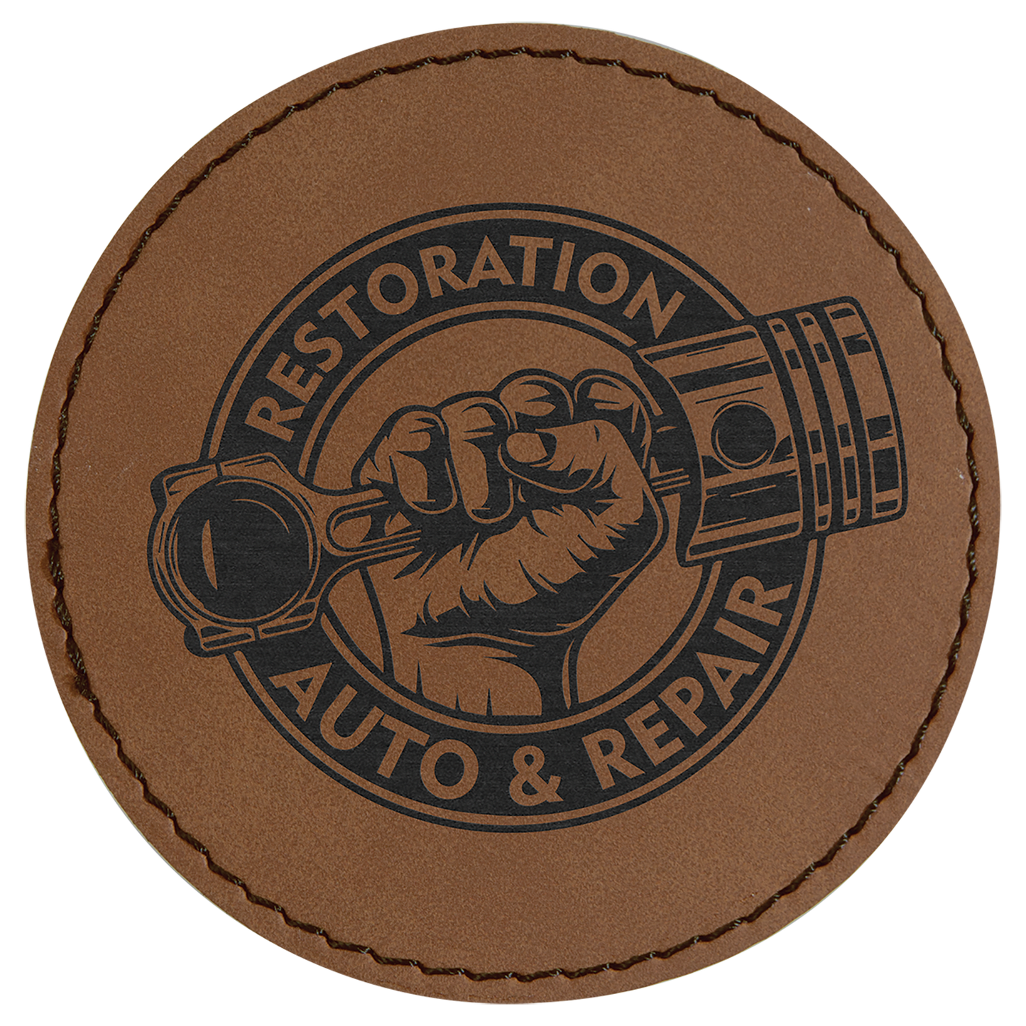 3" Round Dark Brown Laserable Leatherette Patch with Adhesive (Sold by Case of 25)