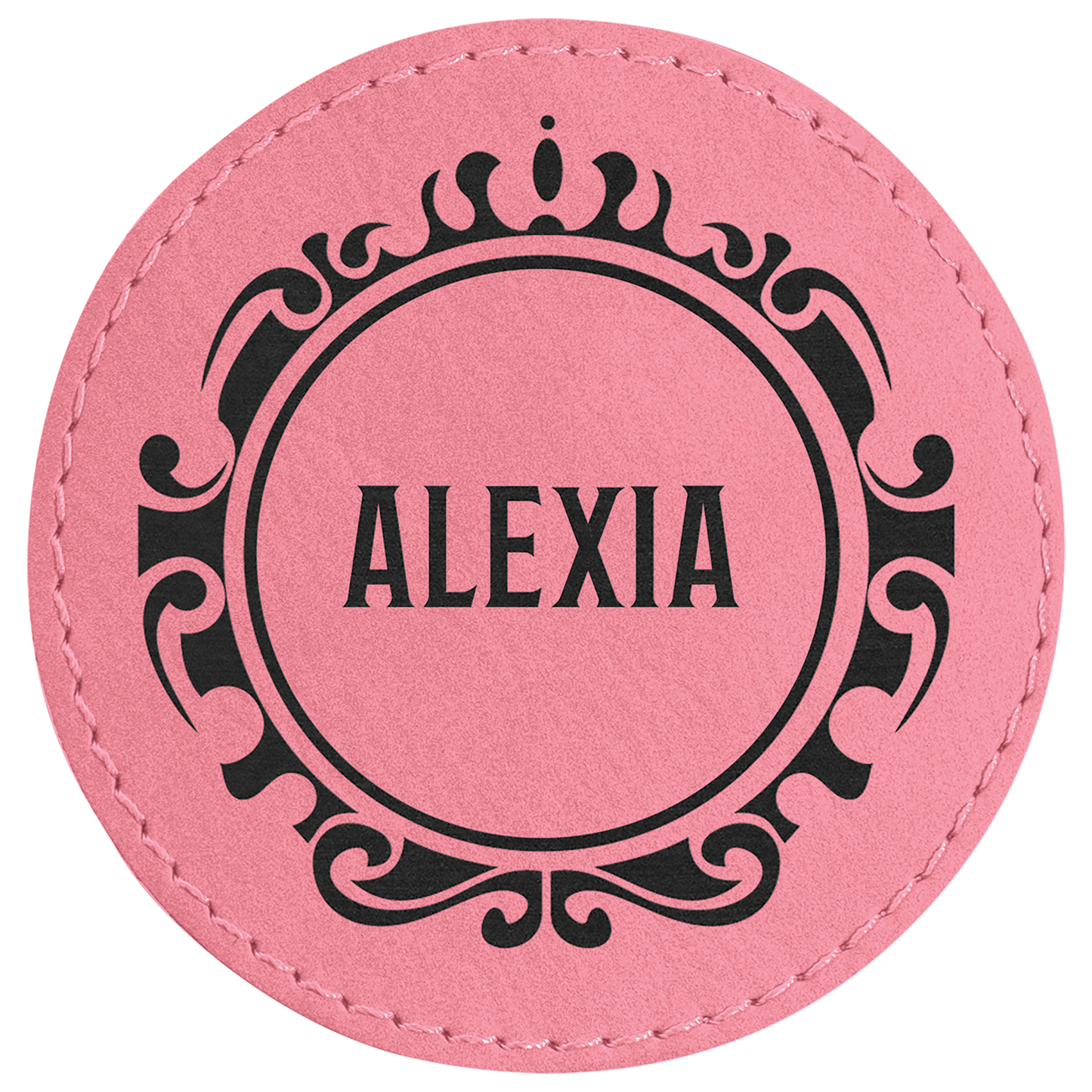 3" Round Pink Laserable Leatherette Patch with Adhesive (Sold by Case of 25)
