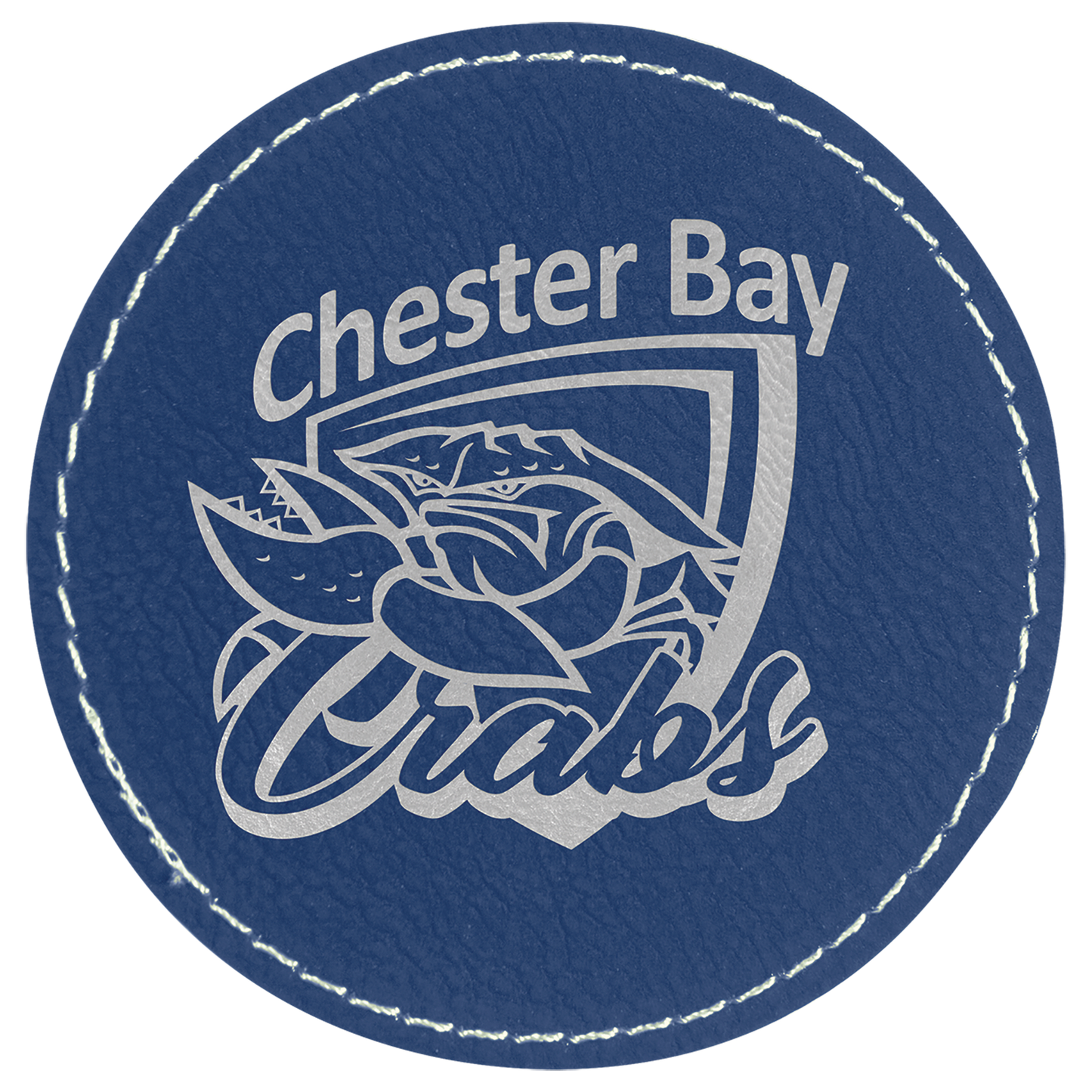 3" Round Blue/Silver Laserable Leatherette Patch with Adhesive (Sold by Case of 25)