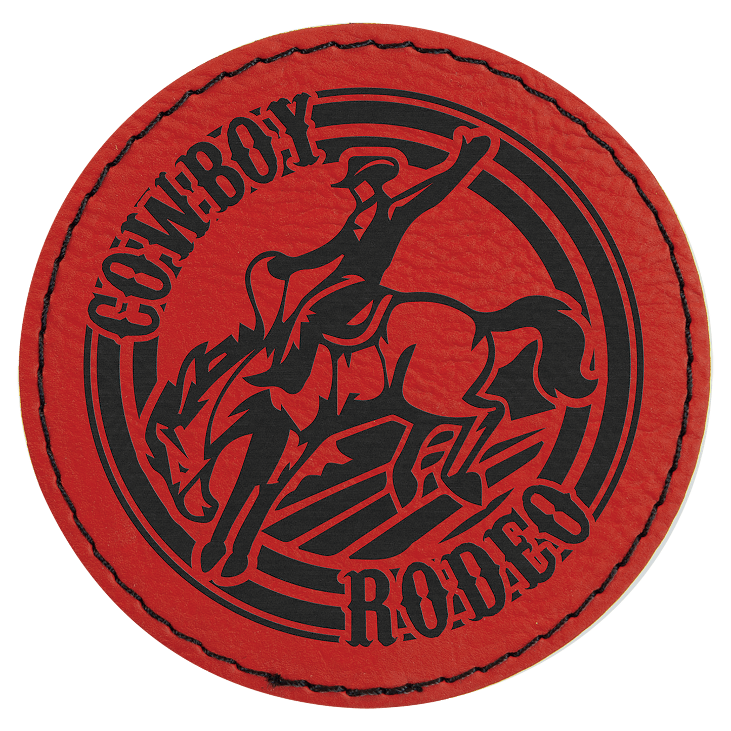 3" Round Red Laserable Leatherette Patch with Adhesive (Sold by Case of 25)