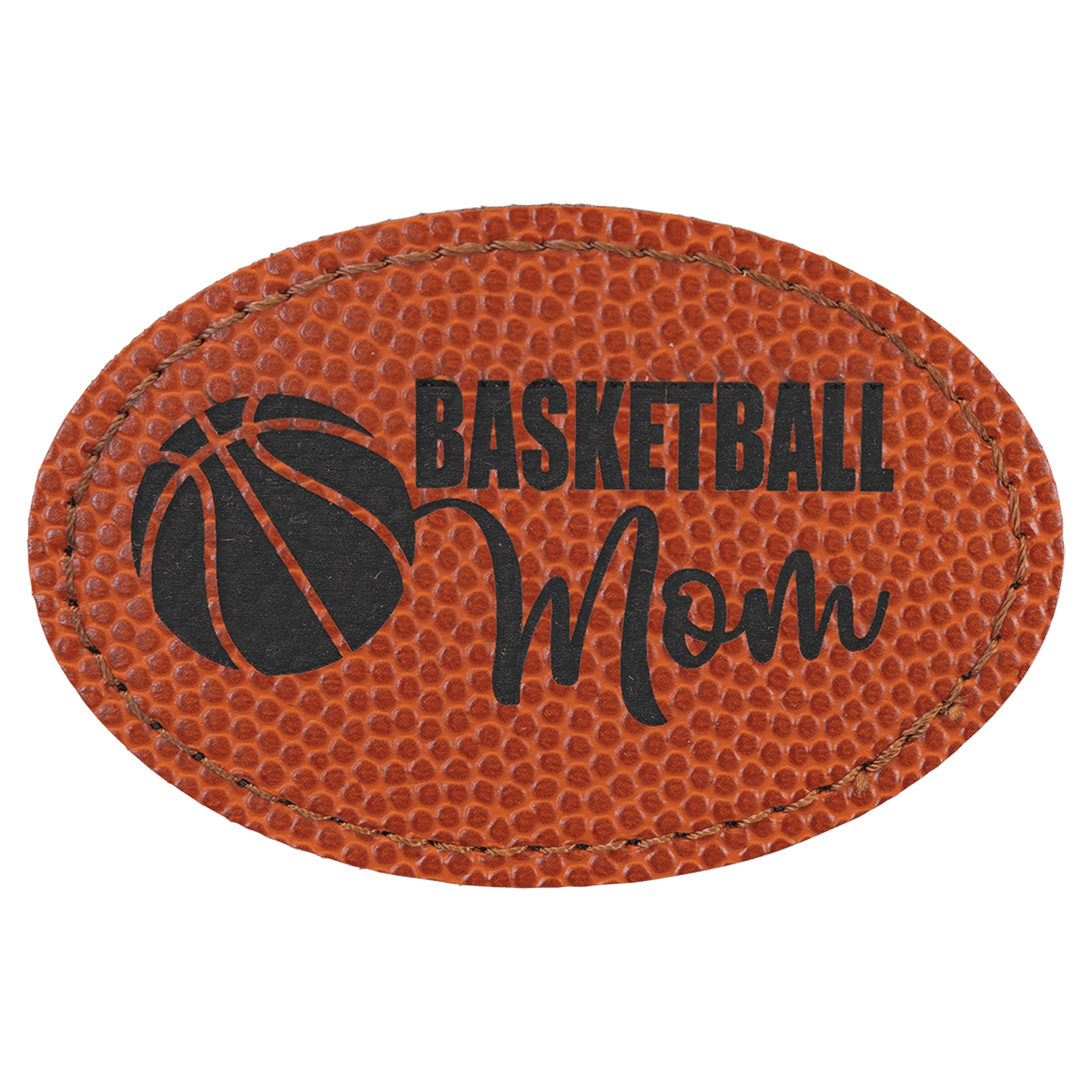 3" x 2" Oval Basketball Laserable Leatherette Patch with Kota Pro Adhesive (Sold by Case of 25)