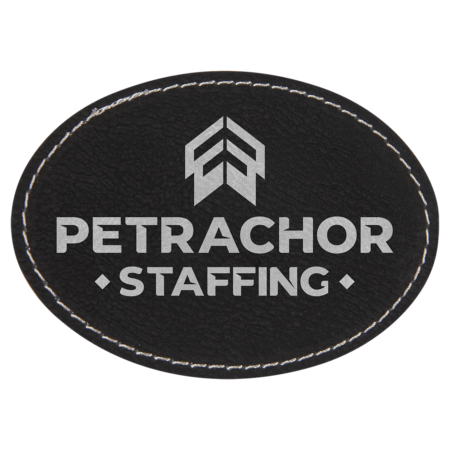 3 1/2" x 2 1/2" Oval Black/Silver Laserable Leatherette Patch with Adhesive (Sold by Case of 25)