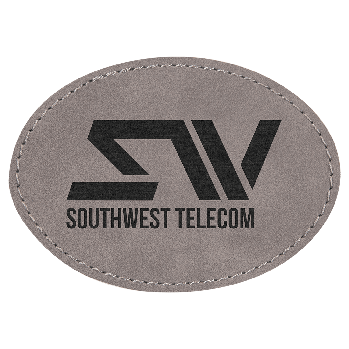 3 1/2" x 2 1/2" Oval Gray Laserable Leatherette Patch with Adhesive (Sold by Case of 25)