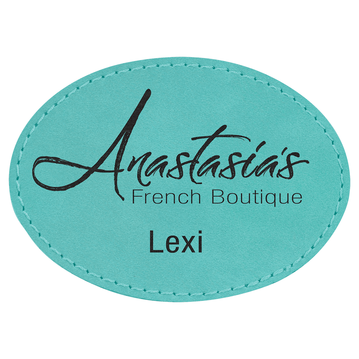 3 1/2" x 2 1/2" Oval Teal Laserable Leatherette Patch with Adhesive (Sold by Case of 25)