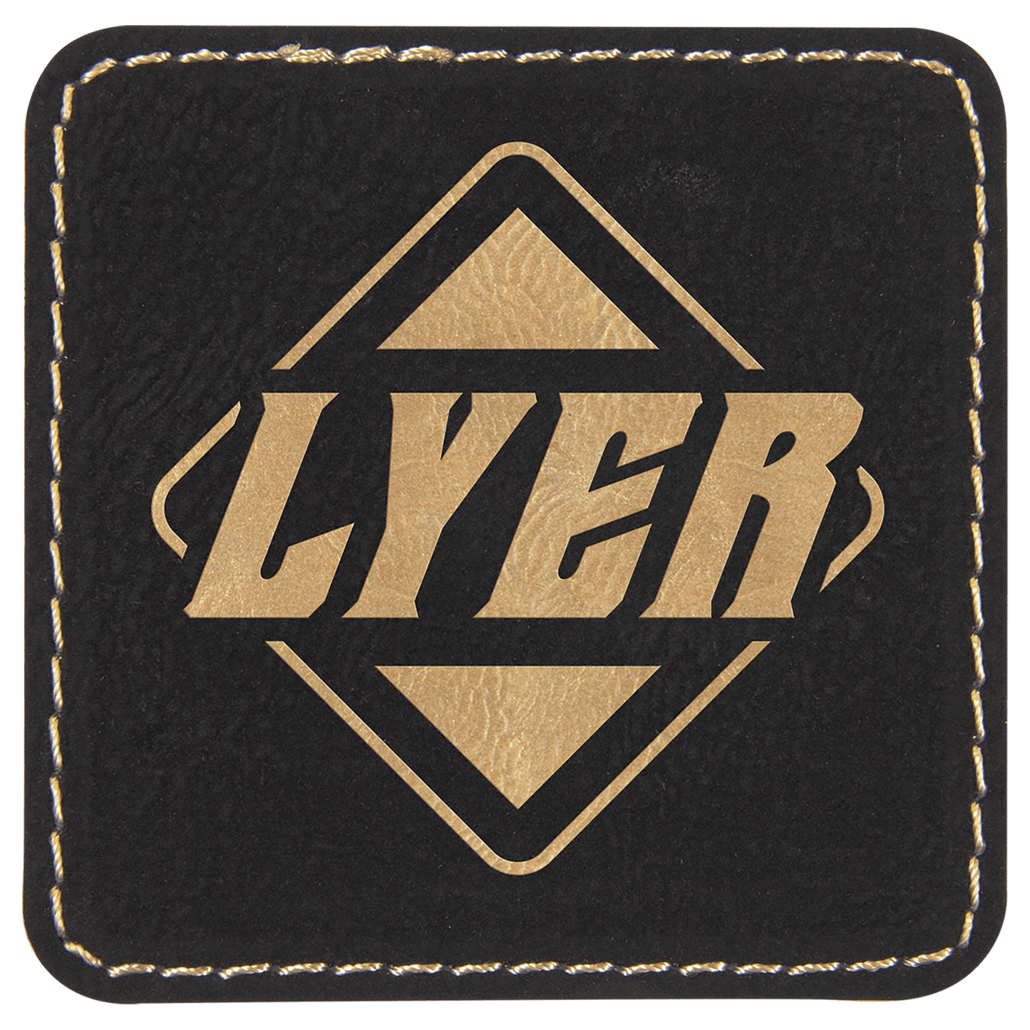 2 1/2" x 2 1/2" Square Black/Gold Laserable Leatherette Patch with Kota ProAdhesive (Sold by Case of 25)