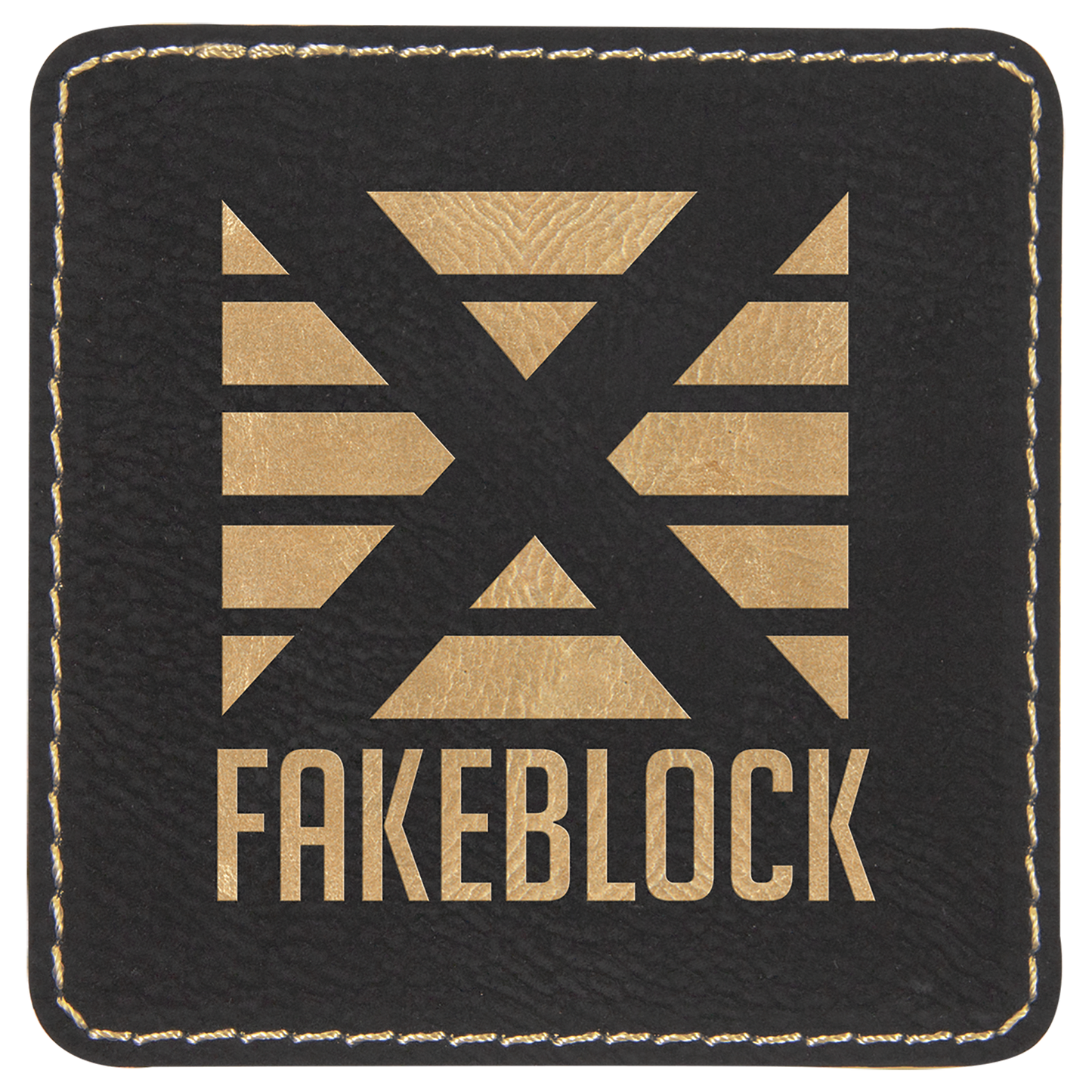 3" x 3" Square Black/Gold Laserable Leatherette Patch with Adhesive (Sold by Case of 25)