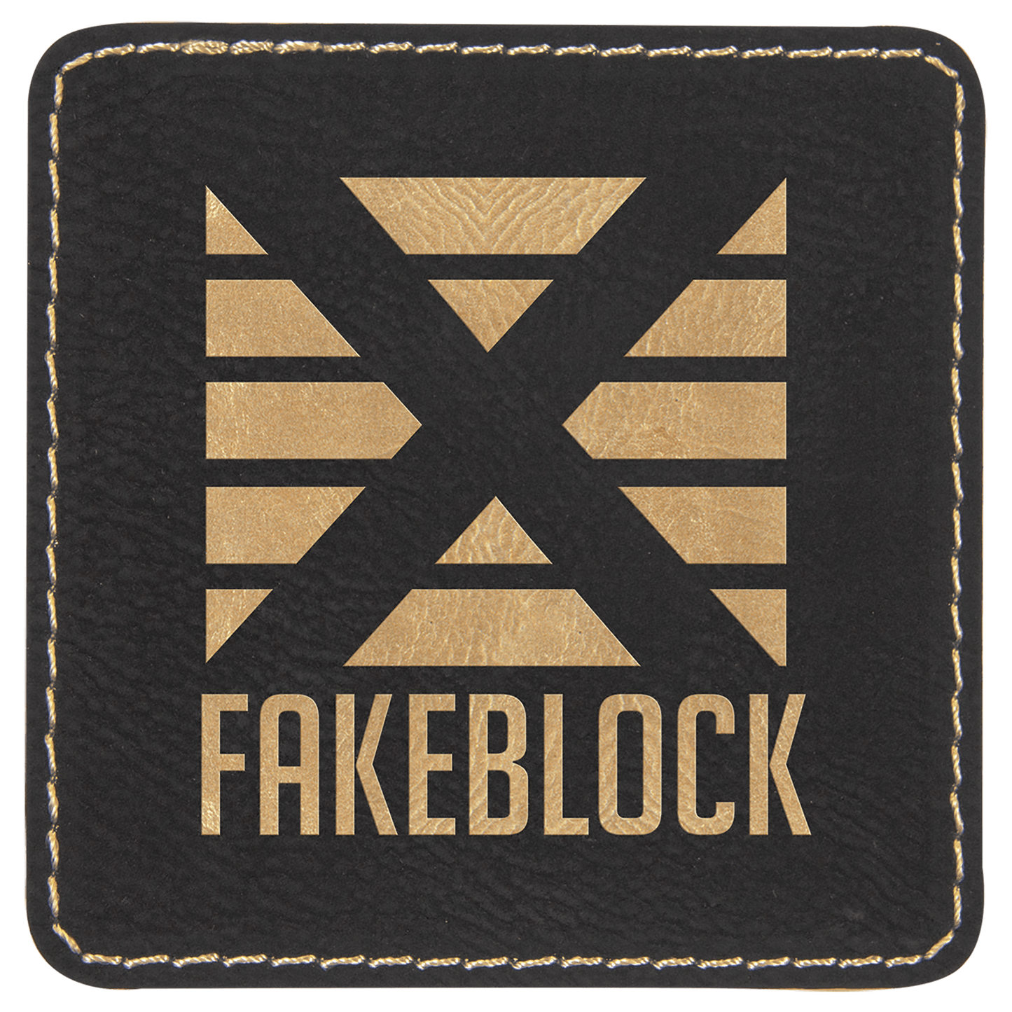3" x 3" Square Black/Gold Laserable Leatherette Patch with Kota Pro Adhesive (Sold by Case of 25)
