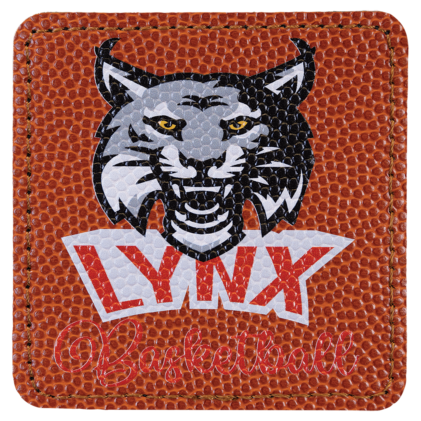 3" x 3" Square Basketball Laserable Leatherette Patch with Kota Pro Adhesive (Sold by Case of 25)