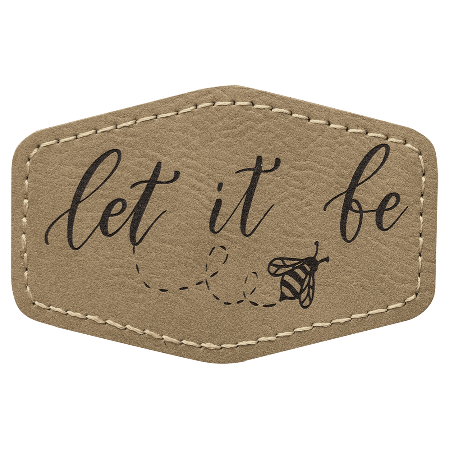 3" x 2" Hex Light Brown Laserable Leatherette Patch with Kota Pro Adhesive (Sold by Case of 25)