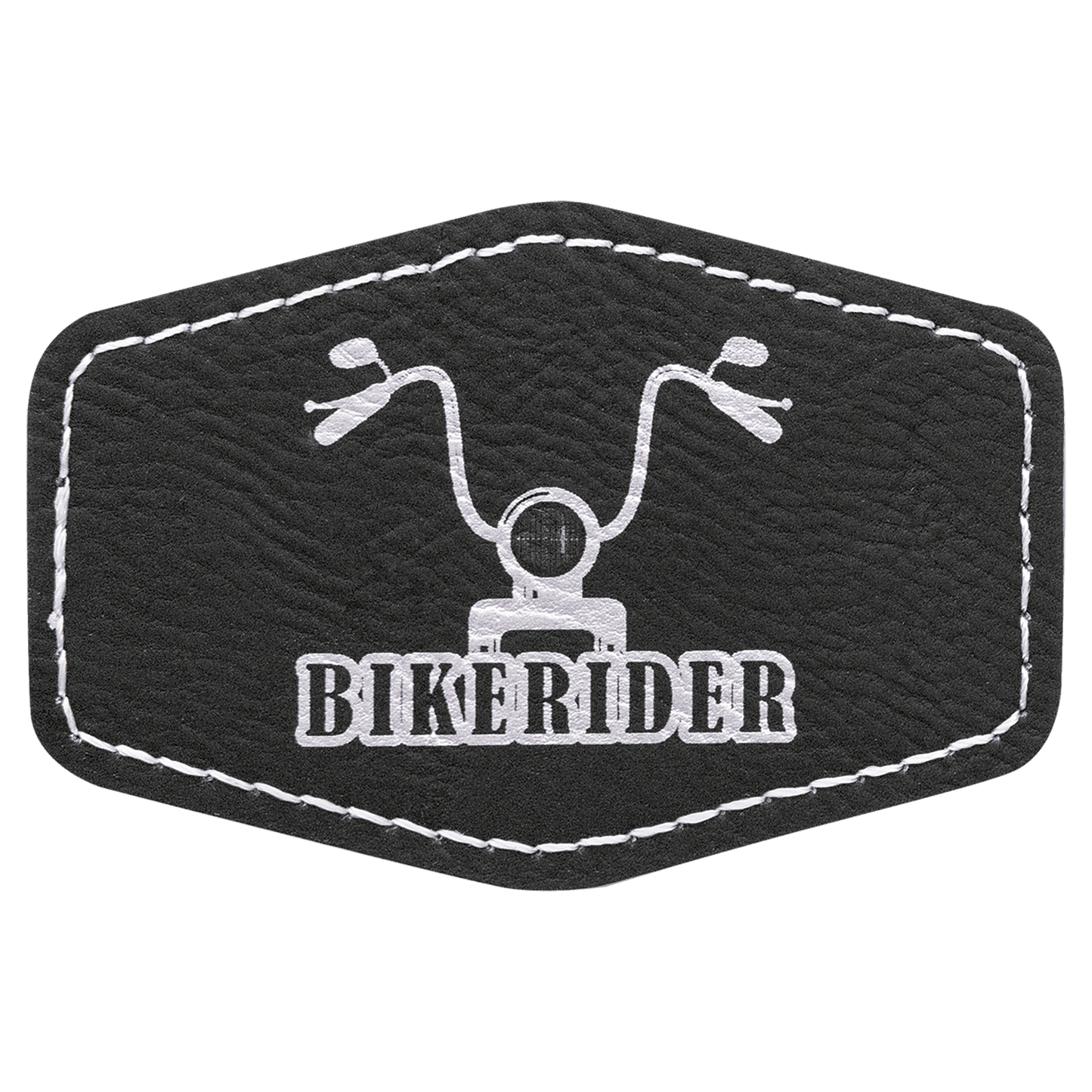 3" x 2" Hex Black/Silver Laserable Leatherette Patch with Kota Pro Adhesive (Sold by Case of 25)