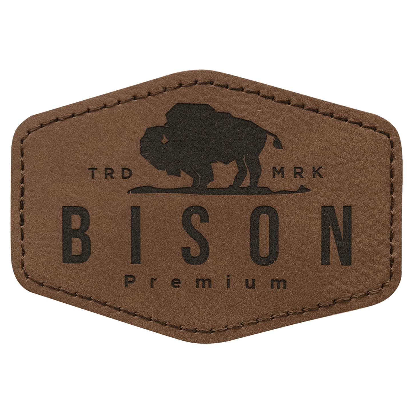 3 1/2" x 2 1/2" Hex Dark Brown Laserable Leatherette Patch with Kota Pro Adhesive (Sold by Case of 25)