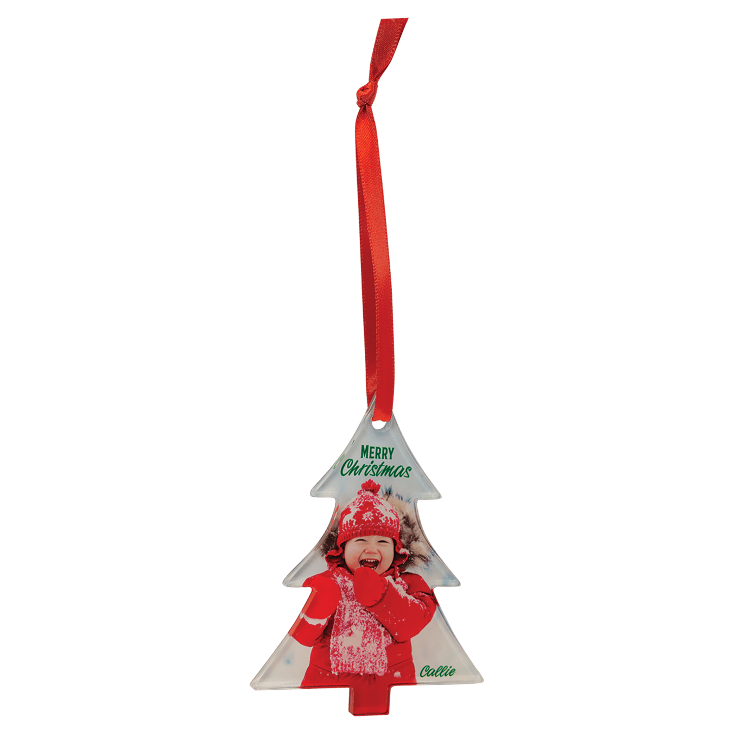 3" x 4" Tree Sublimatable Acrylic Ornament with Red Ribbon (Sold by Case of 10)