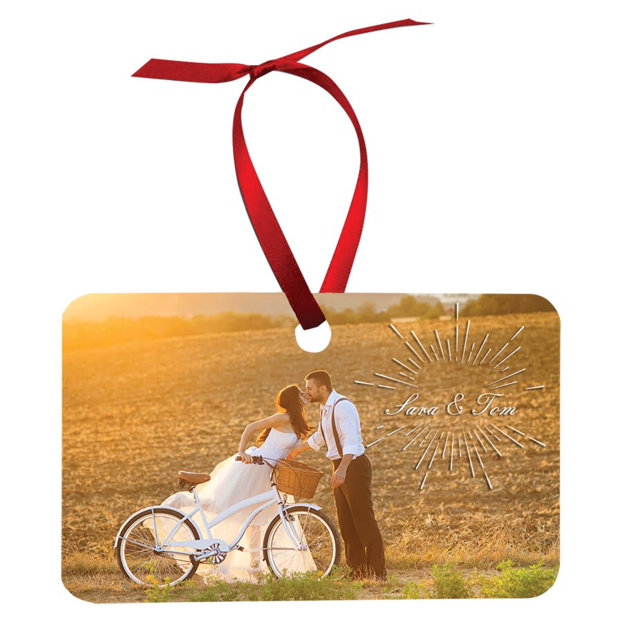 3" x 2" Gloss White Unisub Aluminum Horizontal Rectangle Ornament, 2-sided (Sold by Case of 50)