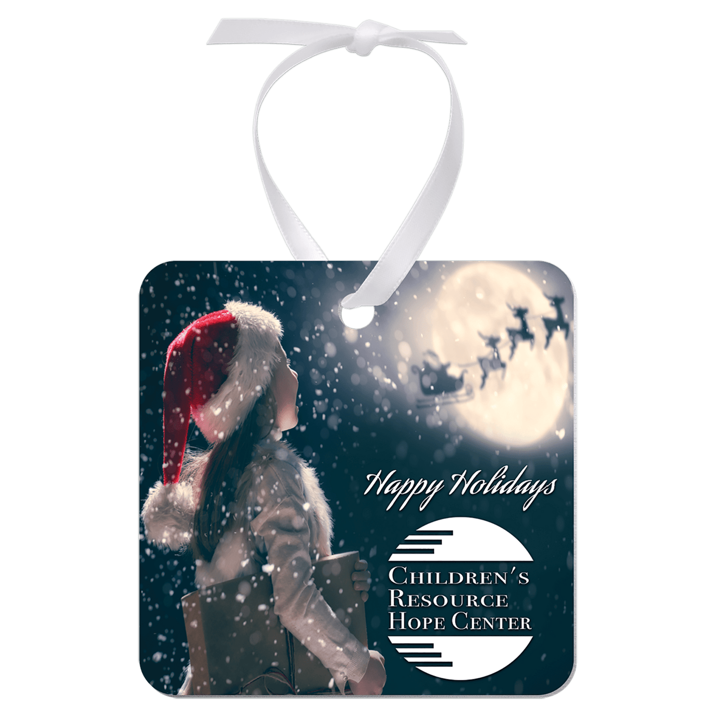 2.75"x 2.75" Gloss White Aluminum Square Ornament, 1-Side w/White Ribbon (Sold by Case of 50)