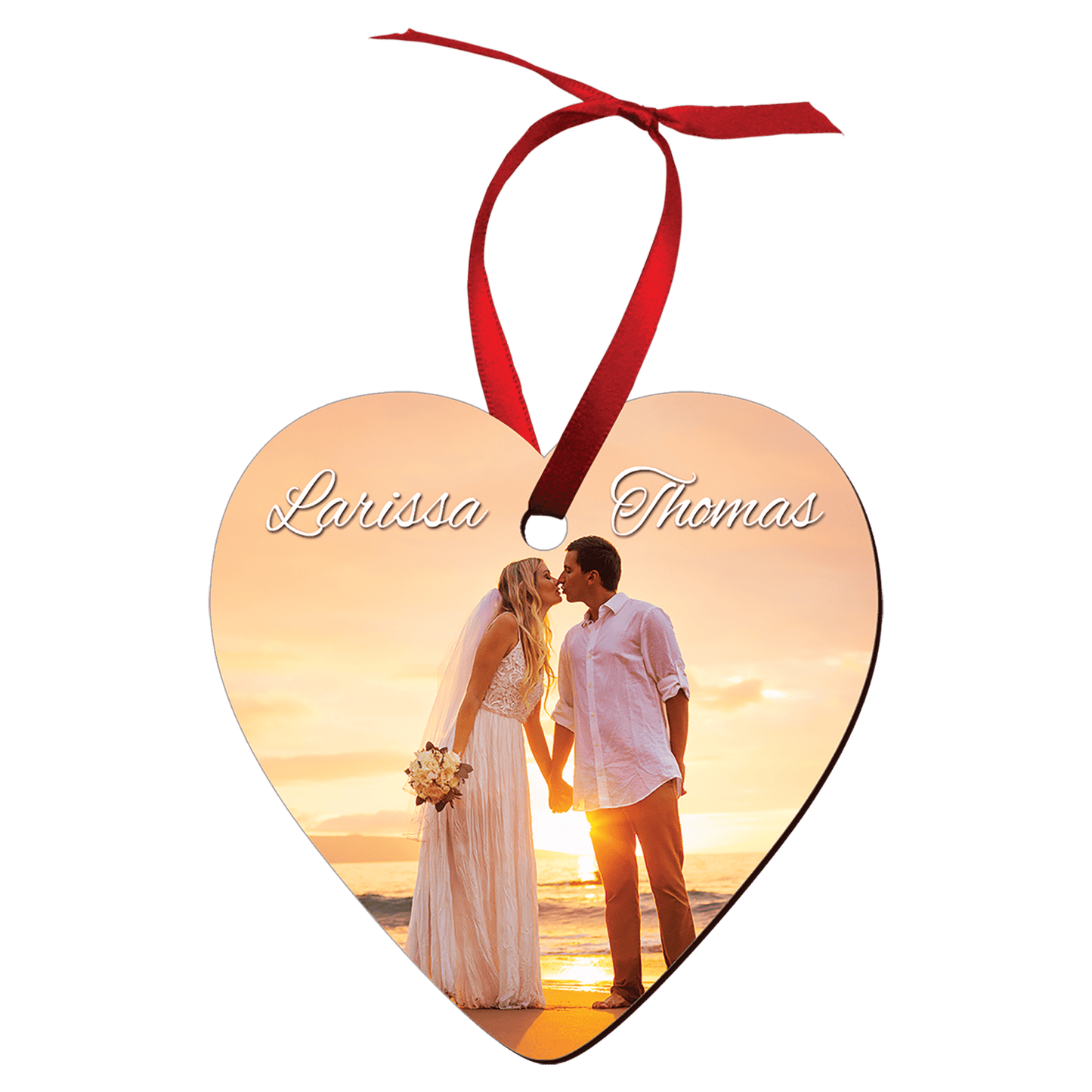 3.25" x 3.25" Gloss White Unisub Hardboard Heart Ornament, 2-Sided w/Red Ribbon (Sold by Case of 25)