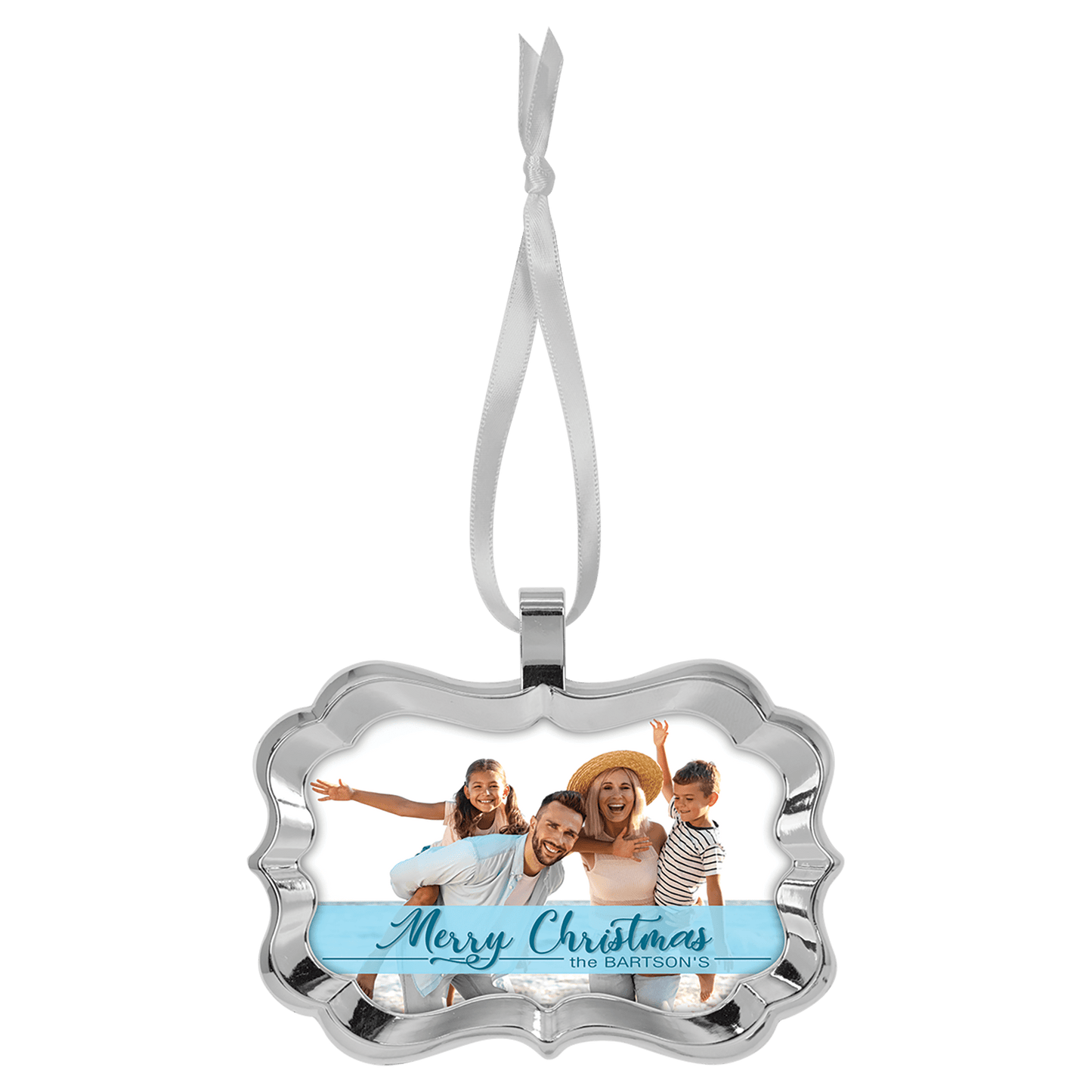 4.25" x 3" Benelux Metal Ornament with White Ribbon (Sold by Case of 48)