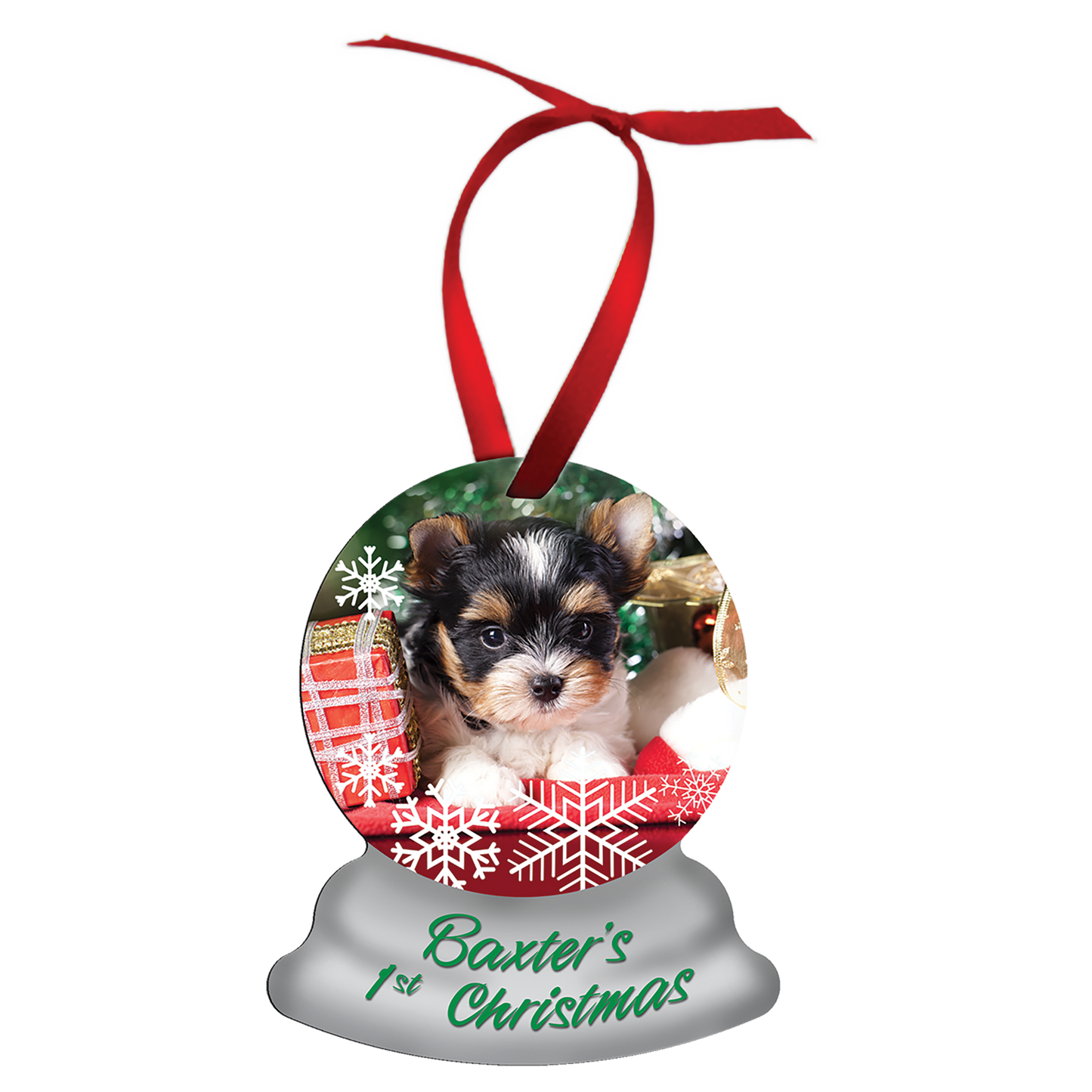 3.75" x 3" 2 Sided Gloss White Aluminum Snow Globe Ornament (Sold by Case of 50)