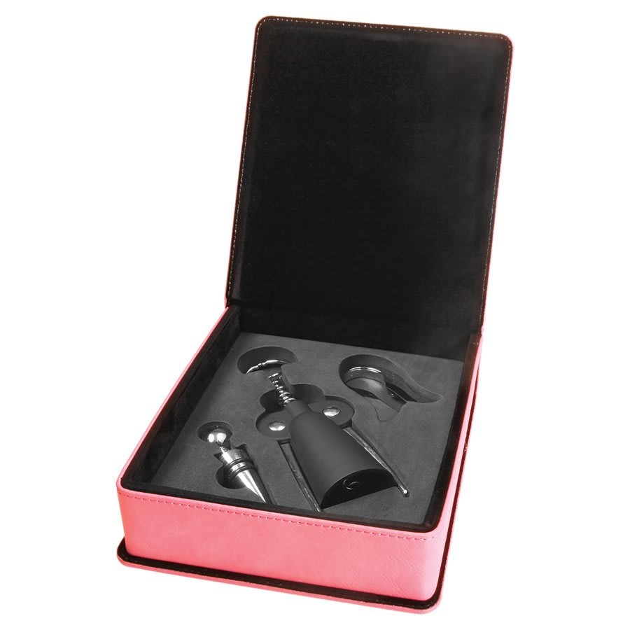 Pink Laserable Leatherette 3-Piece Wine Tool Gift Set (Sold by Case of 6)