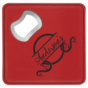 4x4" Square Leatherette Coaster w/Bottle Opener