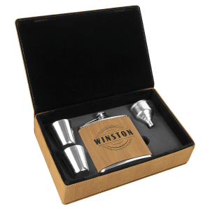 Leatherette Flask Gift Set