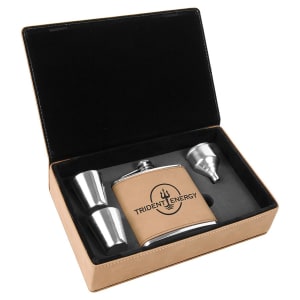 Leatherette Flask Gift Set