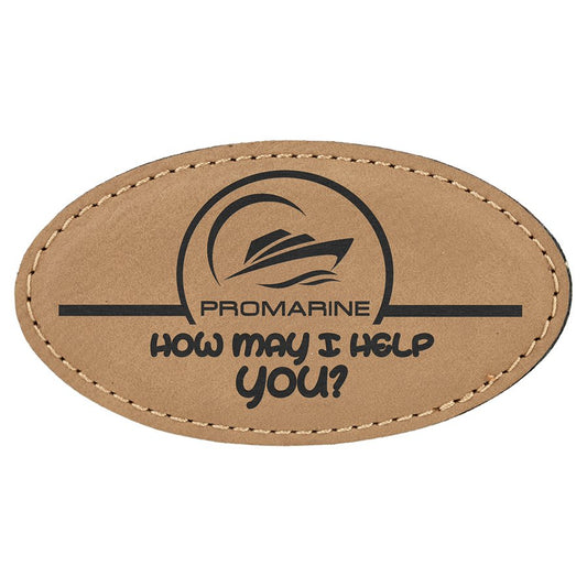 3 1/4" x 1 3/4" Light Brown Laserable Leatherette Oval Badge Blank with Magnet (Sold by Case of 50)