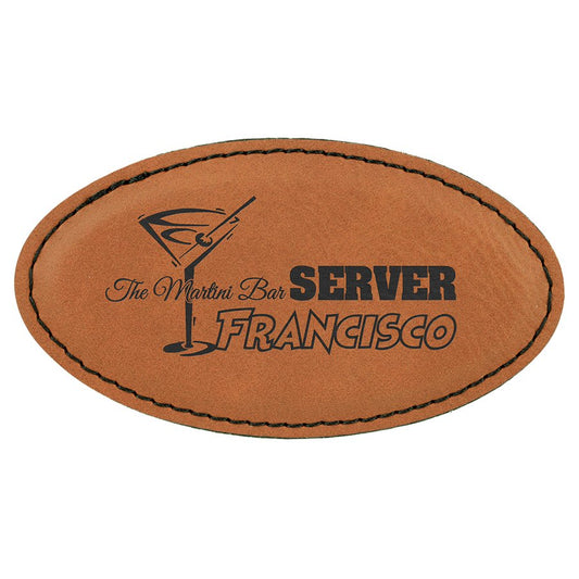3 1/4" x 1 3/4" Rawhide Laserable Leatherette Oval Badge Blank with Magnet (Sold by Case of 50)