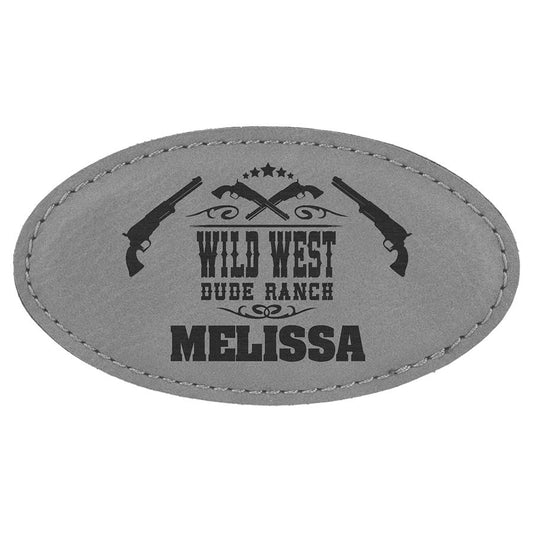 3 1/4" x 1 3/4" Gray Laserable Leatherette Oval Badge Blank with Magnet (Sold by Case of 50)