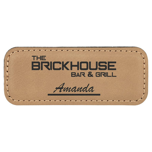 3 1/4" x 1 1/4" Light Brown Laserable Leatherette Badge Blank with Magnet (Sold by Case of 50)