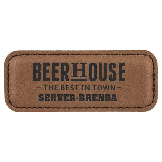 3 1/4" x 1 1/4" Dark Brown Laserable Leatherette Badge Blank with Magnet (Sold by Case of 50)
