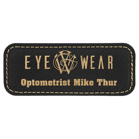 3 1/4" x 1 1/4" Black/Gold Laserable Leatherette Badge Blank with Magnet (Sold by Case of 50)
