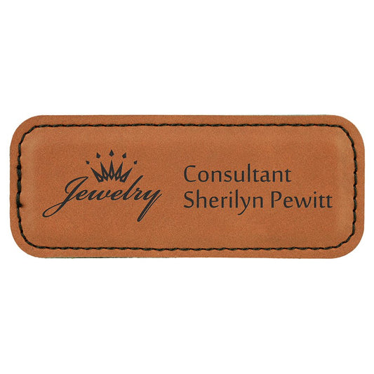 3 1/4" x 1 1/4" Rawhide Laserable Leatherette Badge Blank with Magnet (Sold by Case of 50)