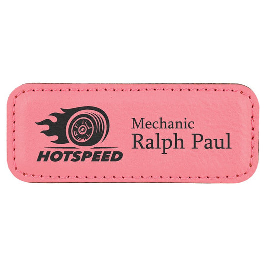 3 1/4" x 1 1/4" Pink Laserable Leatherette Badge Blank with Magnet (Sold by Case of 50)