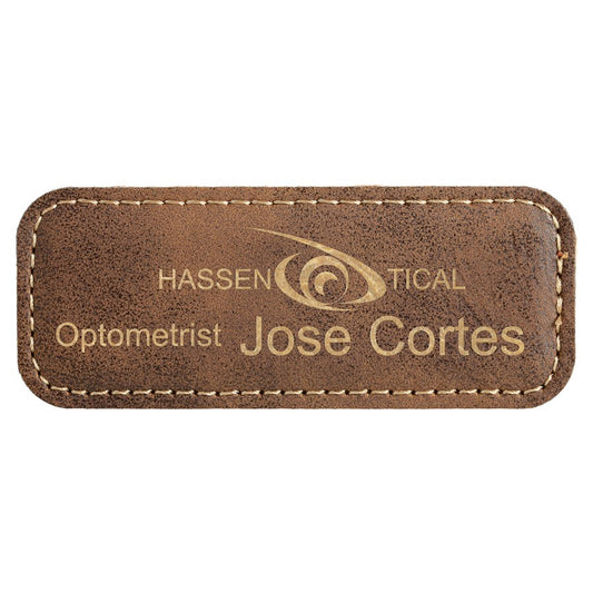 3 1/4" x 1 1/4" Rustic/Gold Laserable Leatherette Badge Blank with Magnet (Sold by Case of 50)