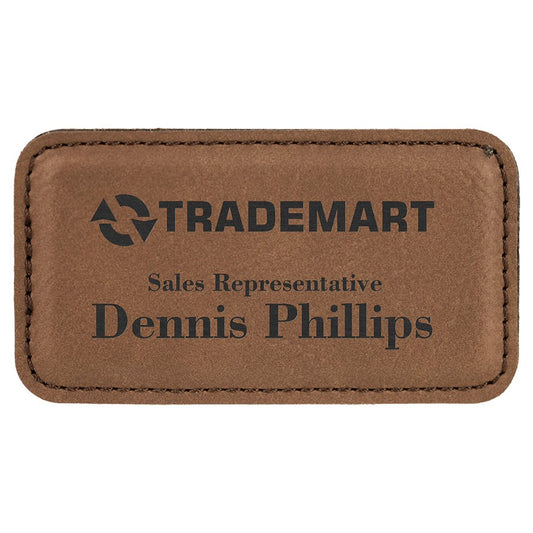 3 1/4" x 1 3/4" Dark Brown Laserable Leatherette Badge Blank with Magnet (Sold by Case of 50)