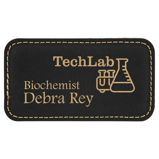 3 1/4" x 1 3/4" Black/Gold Laserable Leatherette Badge Blank with Magnet (Sold by Case of 50)