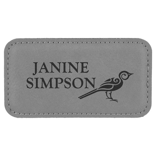 3 1/4" x 1 3/4" Gray Laserable Leatherette Badge Blank with Magnet (Sold by Case of 50)