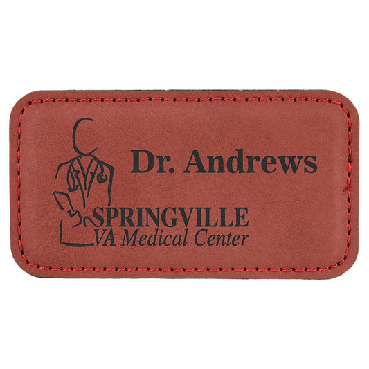 3 1/4" x 1 3/4" Rose Laserable Leatherette Badge Blank with Magnet (Sold by Case of 50)