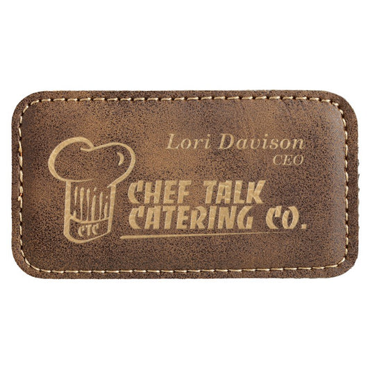 3 1/4" x 1 3/4" Rustic/Gold Laserable Leatherette Badge Blank with Magnet (Sold by Case of 50)