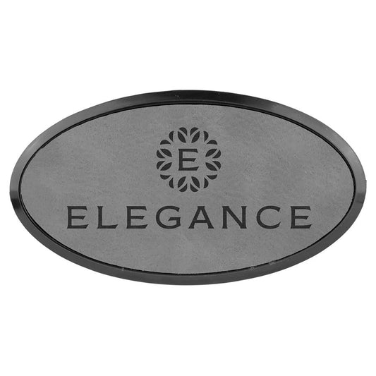 3" x 1 1/2" Gray Laserable Leatherette Oval Badge & Frame (Sold by Case of 50)