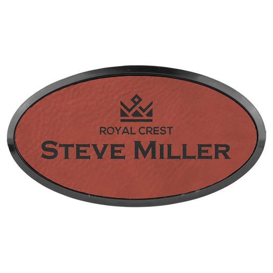 3" x 1 1/2" Rose Laserable Leatherette Oval Badge & Frame (Sold by Case of 50)